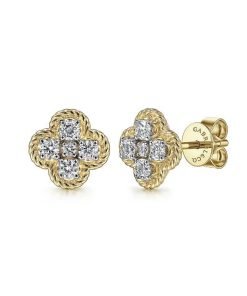 Gabriel 14K Yellow Gold Twisted Rope Diamond Stud Earrings EG14261Y45JJ