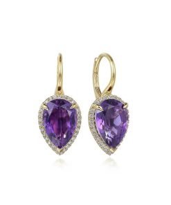 Gabriel 14K Yellow Gold Diamond and Amethyst Earring EG14981Y45AM