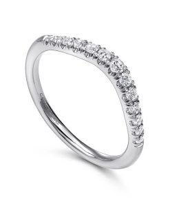 Gabriel Curved 14K White Gold French Pave Diamond Wedding Band AN10963W44JJ