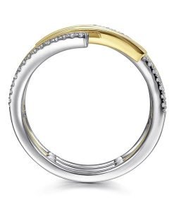Gabriel 14K White & Yellow Gold Plain and Diamond Row Statement Ring LR51560M45JJ