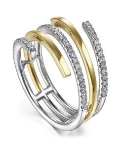 Gabriel two tone Plain and Diamond Row Statement Ring LR51560M45JJ