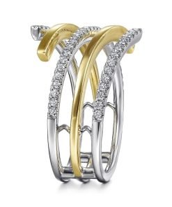 Gabriel two tone Plain and Diamond Row Statement Ring LR51560M45JJ