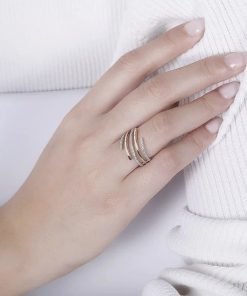 Gabriel 14K White & Yellow Gold Plain and Diamond Row Statement Ring LR51560M45JJ