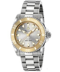 Gucci Dive 40MM Silver Dial with Bee Gold Bezel Quartz Unisex Watch YA136357