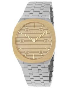 Gucci 25H Golden Brass Dial 38mm Men's Watch YA163405