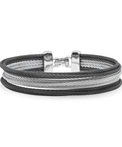 ALOR Black & Grey Cable Triple Stack Bangle Bracelet 04-54-0413-00