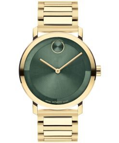 Movado BOLD Evolution 2.0 Green Dial Yellow Gold Plated Watch 3601156