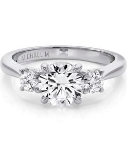 Michael M Trinity Three Stone 18K White Gold Engagement Ring R805-1.5