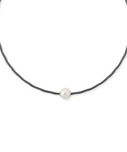 ALOR Black Cable Choker Necklace with Freshwater Pearl 08-52-P102-00