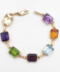 14K Yellow Gold Multicolor Gemstone Bracelet