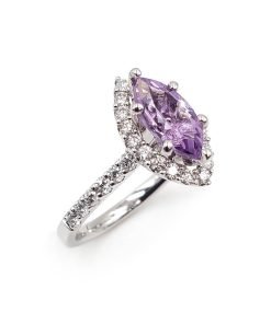 14K White Gold marquise shape Amethyst ring with Diamonds