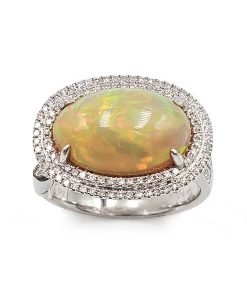14K White Gold Diamond Opal Ring