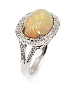 14K White Gold Diamond Opal Ring