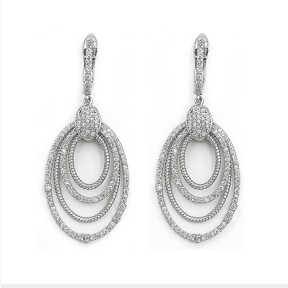 14K White Gold Diamond Drop / Dangle Earrings