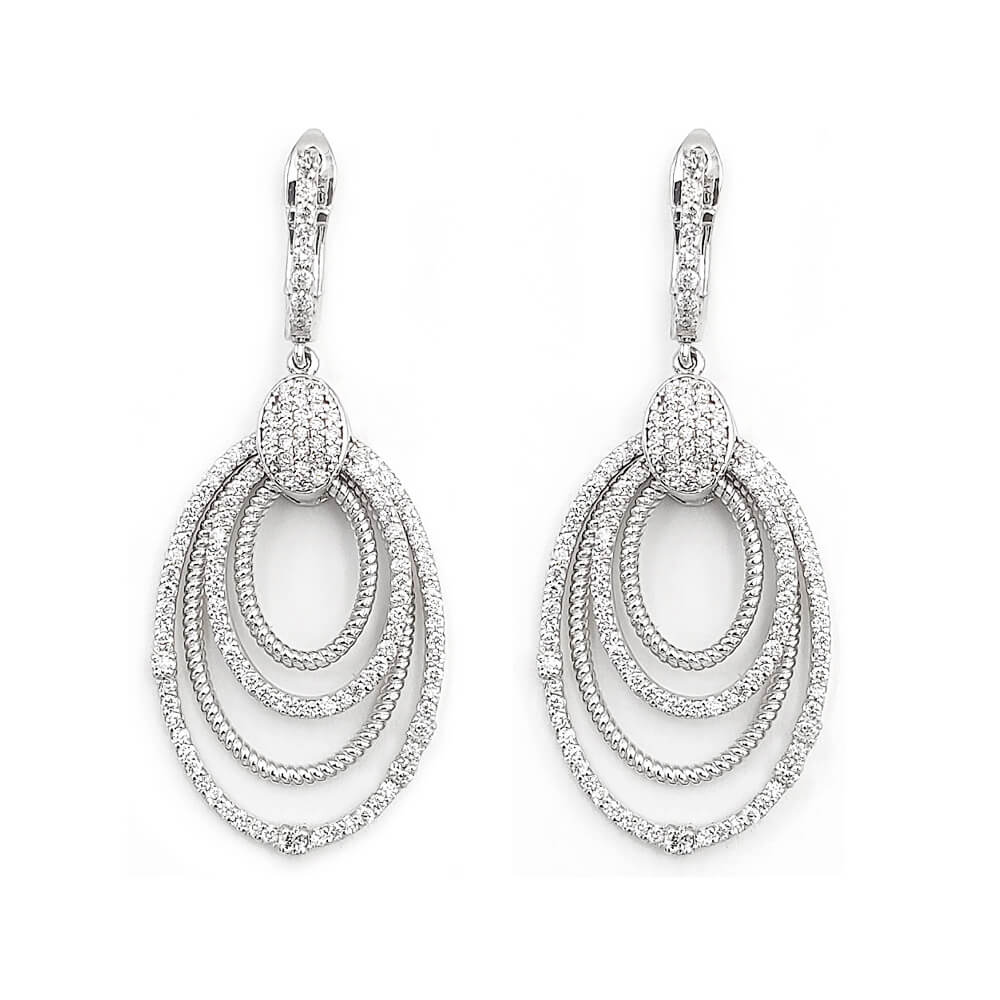 14K White Gold Diamond Drop / Dangle Earrings