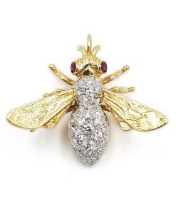 18K Yellow Gold Diamond and Ruby Bug Pendant