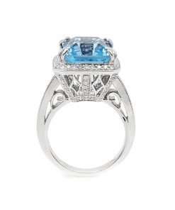 18K White Gold Diamond Blue Topaz Ring