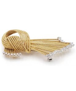 Estate 18K Yellow Gold Diamond Scarf Brooch