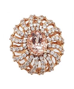 14K Rose Gold Flower Design Diamond Morganite Ring