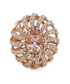 14K Rose Gold Flower Design Diamond Morganite Ring