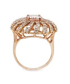 14K Rose Gold Flower Design Diamond Morganite Ring