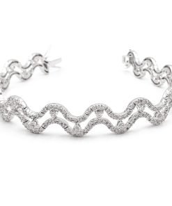 14K White Gold Wave Design Diamond Bracelet for Women