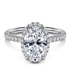 Gabriel & Co. 14K White Gold Oval Center Hidden Halo Diamond Engagement Ring ER16566O10W44JJ