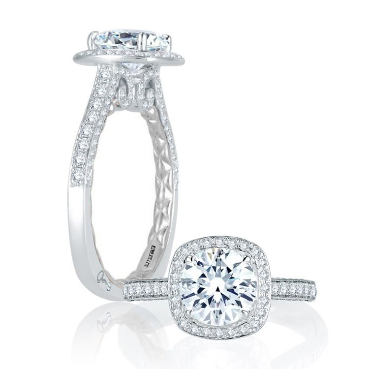 A.JAFFE 14K White Gold Halo Diamond Quilted Engagement Ring MES762Q/204