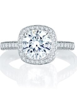 A.JAFFE 14K White Gold Halo Diamond Quilted Engagement Ring MES762Q/204