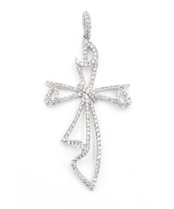 18K White Gold Diamond Cross Pendant Necklace