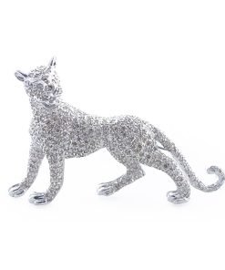 18K White Gold Tiger Diamond Pin Brooch