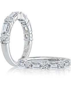 A.JAFFE 18K White Gold Half-Way Emerald & Round Diamond Wedding Band WRC1497H/160