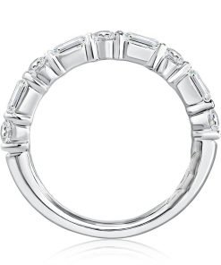 A.JAFFE 18K White Gold Half-Way Emerald & Round Diamond Wedding Band WRC1497H/160