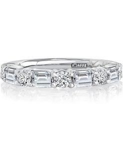 A.JAFFE 18K White Gold Half-Way Emerald & Round Diamond Wedding Band WRC1497H/160