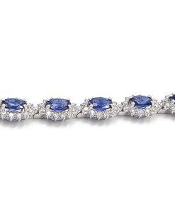 18K White Gold Diamond and Blue Sapphire Bracelet