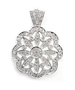 18K White Gold Flower Design Diamond Pendant Necklace