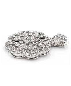 18K White Gold Flower Design Diamond Pendant Necklace