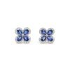 18K White Gold Flower Design Diamond Sapphire Stud Earrings