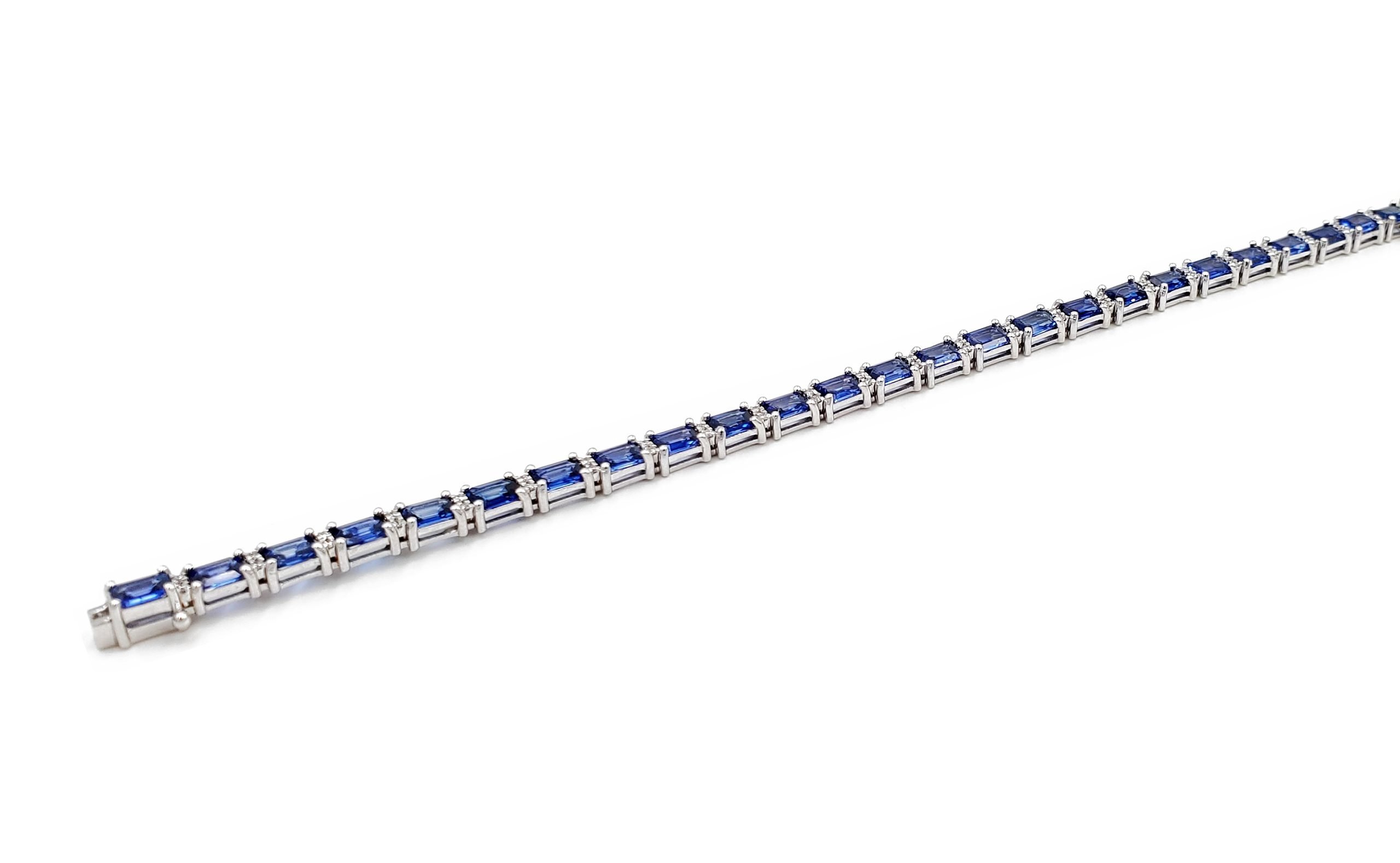 18K White Gold Blue Sapphire Diamond Tennis Bracelet