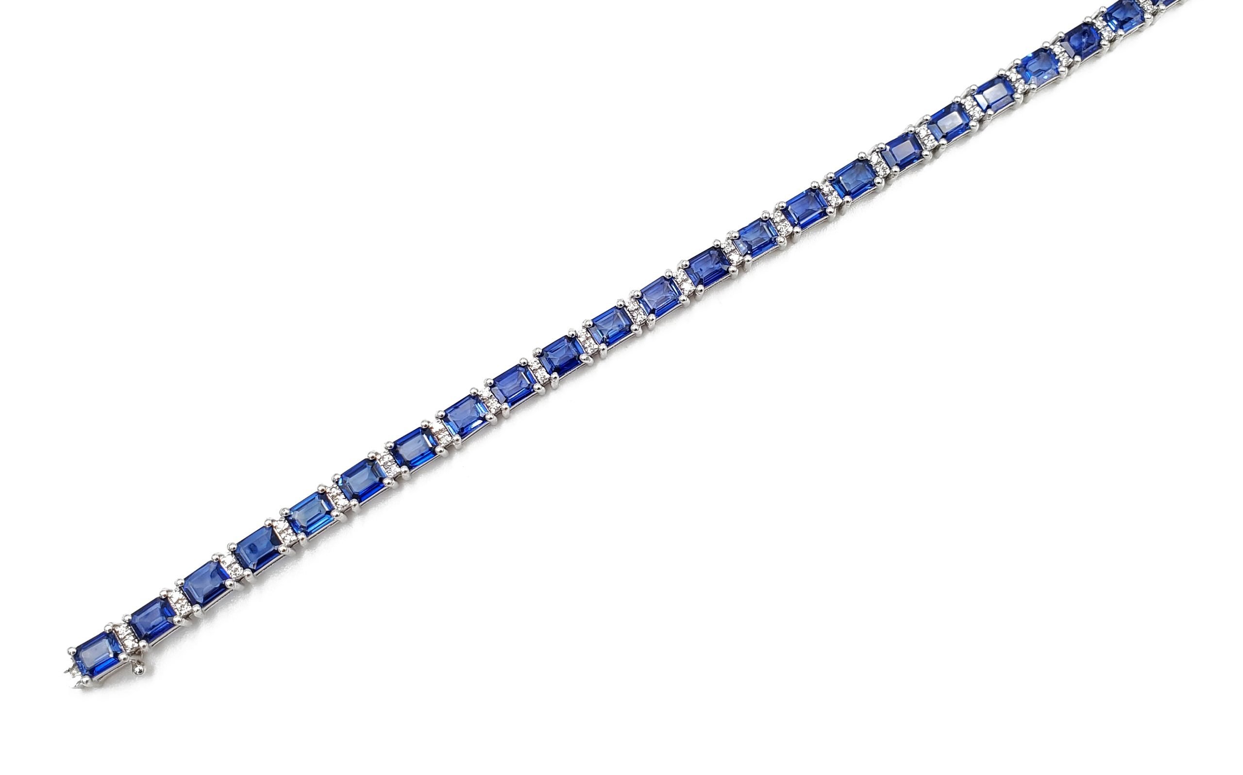 18K White Gold Blue Sapphire Diamond Tennis Bracelet