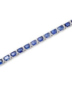 18K White Gold Blue Sapphire Diamond Tennis Bracelet