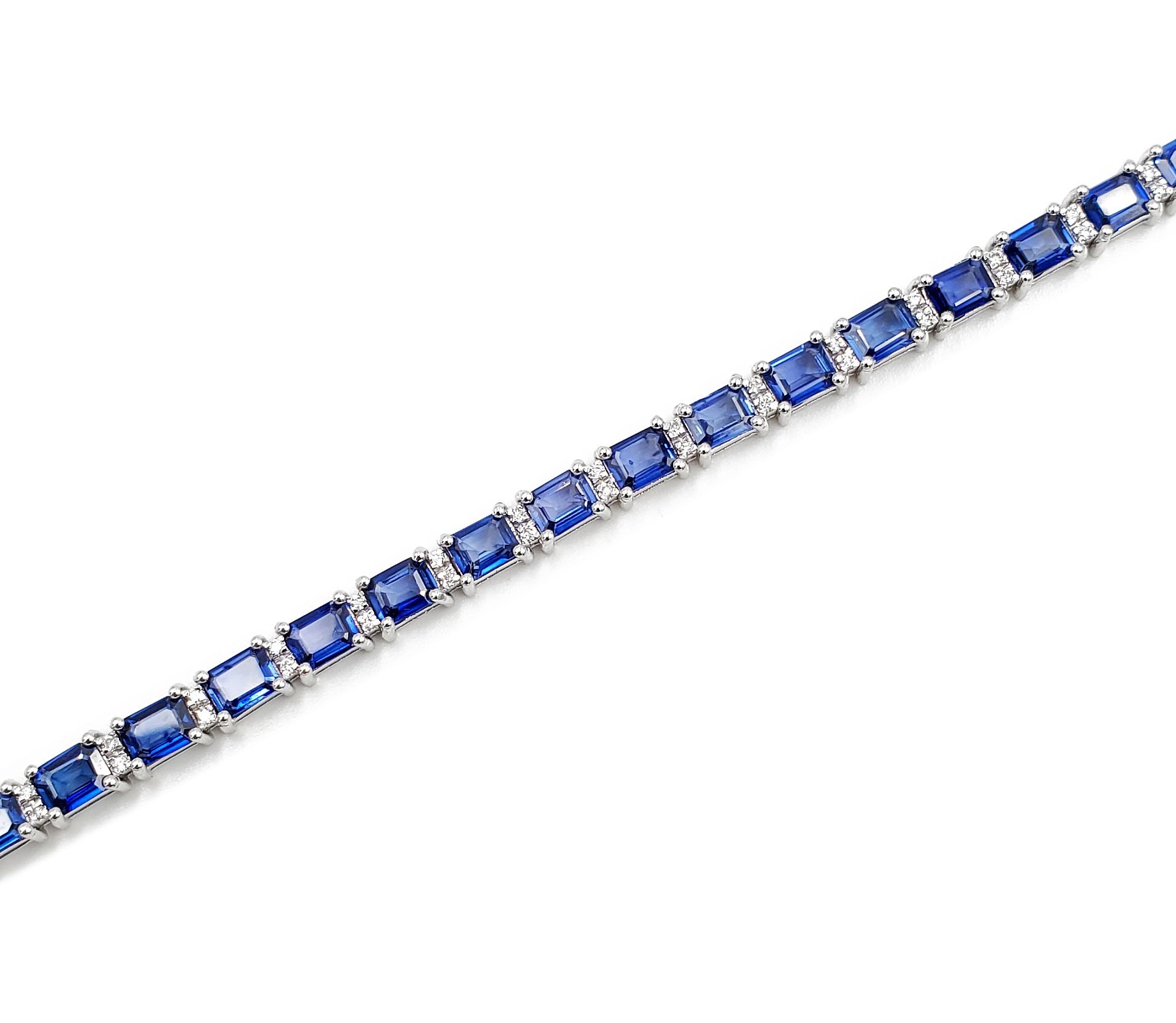 18K White Gold Blue Sapphire Diamond Tennis Bracelet