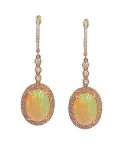 14K Rose Gold Diamond Opal Drop Earrings