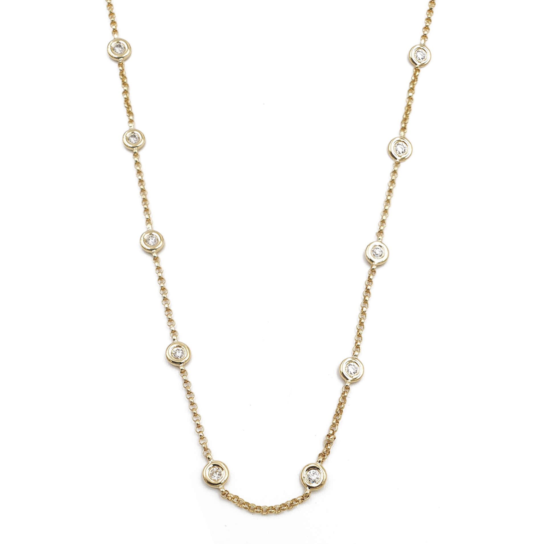Ladies 14K Yellow Gold 16 Station Diamond Chain Necklace, 18 inches