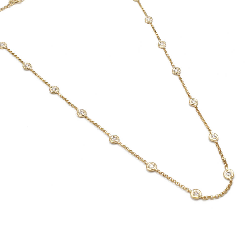 Ladies 14K Yellow Gold 16 Station Diamond Chain Necklace, 18 inches