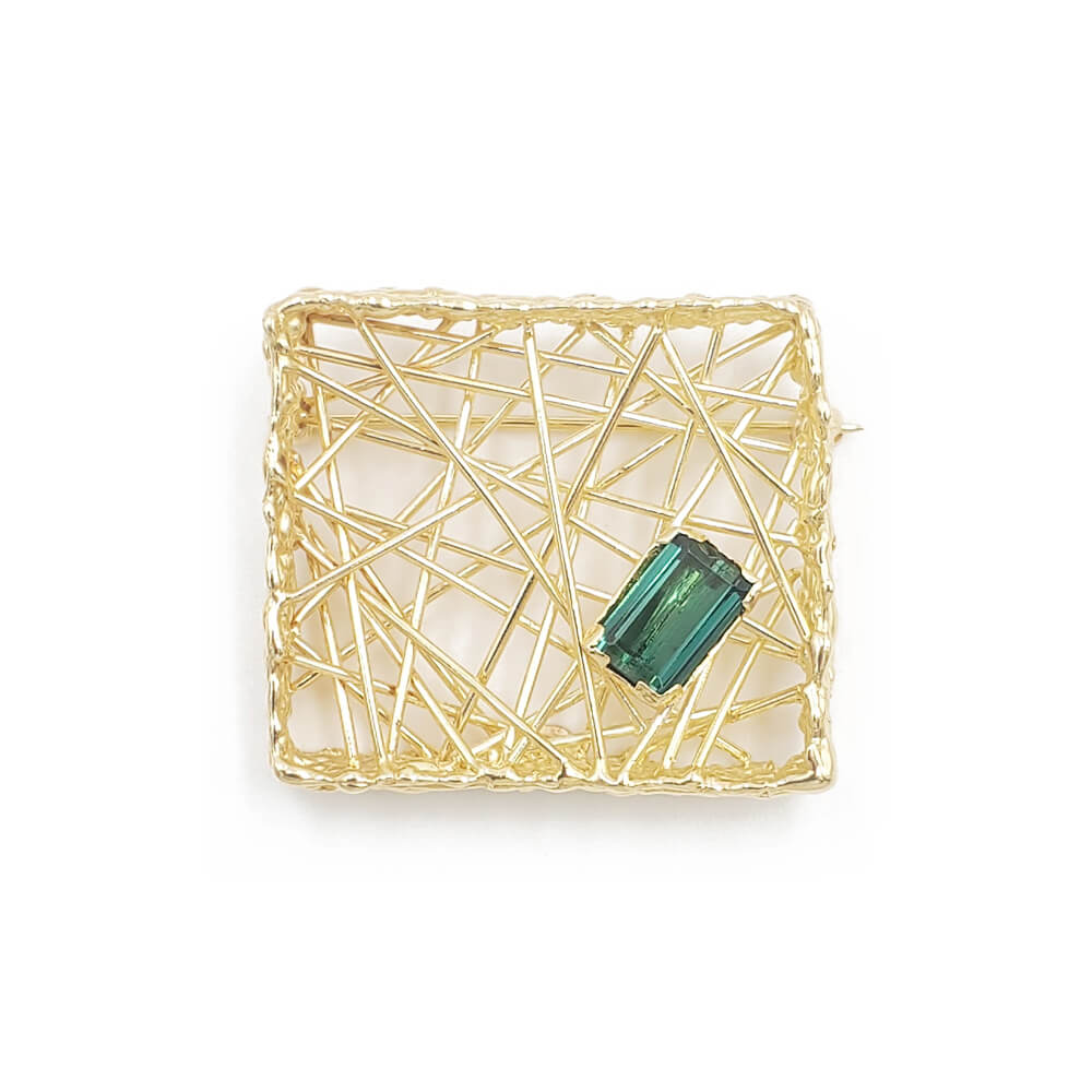 18K Yellow Gold Green Tourmaline Pin Brooch