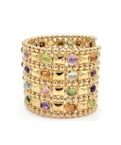 Estate 18K Yellow Gold Multi-gemstone Cuff Bracelet
