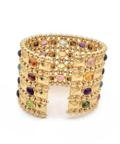 Estate 18K Yellow Gold Multi-gemstone Cuff Bracelet