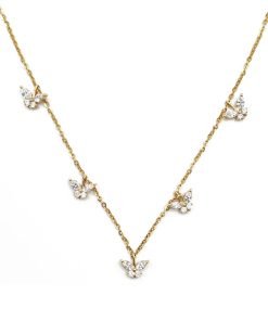 18K Yellow Gold Marquise and Round Diamond Butterfly Chain Necklace