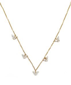18K Yellow Gold Marquise and Round Diamond Butterfly Chain Necklace